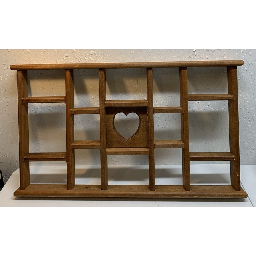 Vintage Country Cottage Wood Heart Wall Shelf Curio Knick Knack Display 32x19x3